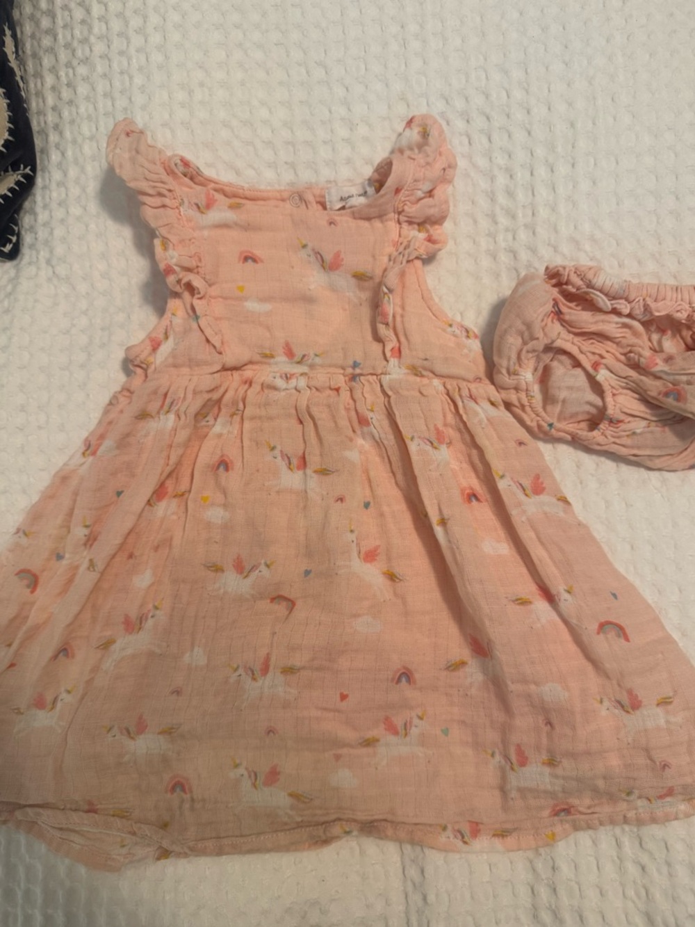 Angel Dear Peach Ruffle Flutter-Sleeve Dress with Rainbows